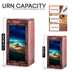 Ocean Handmade Wood Urn Box - Tranquil Coastal Turtle Memorial Urn For Woman