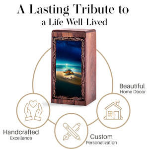 Ocean Handmade Wood Urn Box - Tranquil Coastal Turtle Memorial Urn For Woman