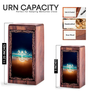 Ocean Wooden Keepshake For Ashes - Sunlit Light Reflection Theme Funeral For Burial