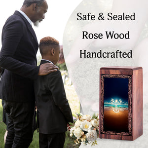 Ocean Wooden Keepshake For Ashes - Sunlit Light Reflection Theme Funeral For Burial