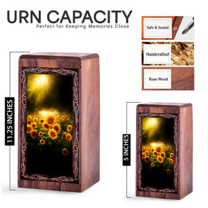 Handcrafted Sunflower Memorial Wood Box - Decorative Bloom Landscape Funeral Boxes