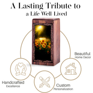 Handcrafted Sunflower Memorial Wood Box - Decorative Bloom Landscape Funeral Boxes