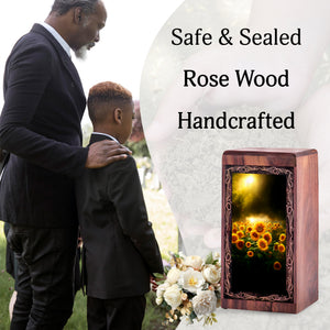 Handcrafted Sunflower Memorial Wood Box - Decorative Bloom Landscape Funeral Boxes