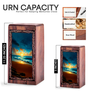 Golden Wave Sunset Memorial Theme Urn - Decorative Ocean Funeral Urn For Burial