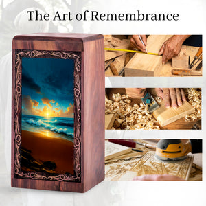 Golden Wave Sunset Memorial Theme Urn - Decorative Ocean Funeral Urn For Burial