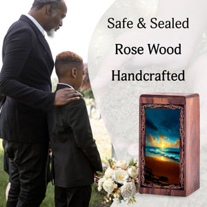 Golden Wave Sunset Memorial Theme Urn - Decorative Ocean Funeral Urn For Burial