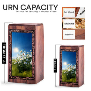 Premium Wooden Urn Box for Mom Ashes - Daisy Flower Theme Memorial Urn For Human Ashes
