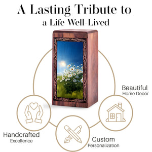 Premium Wooden Urn Box for Mom Ashes - Daisy Flower Theme Memorial Urn For Human Ashes