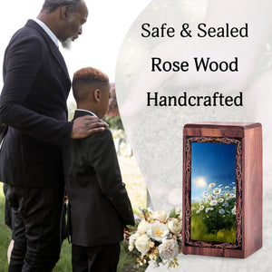 Premium Wooden Urn Box for Mom Ashes - Daisy Flower Theme Memorial Urn For Human Ashes