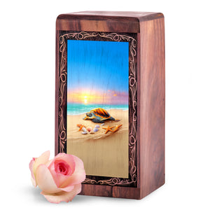 Wooden Sea Life Memorial Urn For Ashes - Beach Sunset Reflection Funeral Urn For Burial