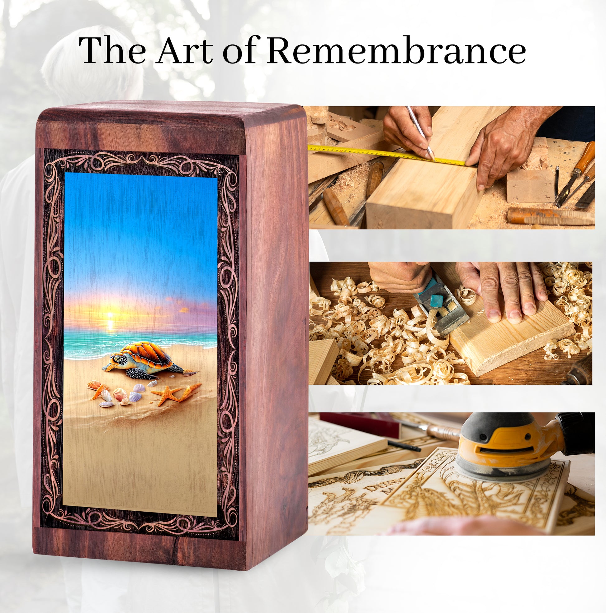 Wooden Sea Life Memorial Urn For Ashes - Beach Sunset Reflection Funeral Urn For Burial