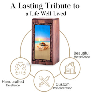 Wooden Sea Life Memorial Urn For Ashes - Beach Sunset Reflection Funeral Urn For Burial