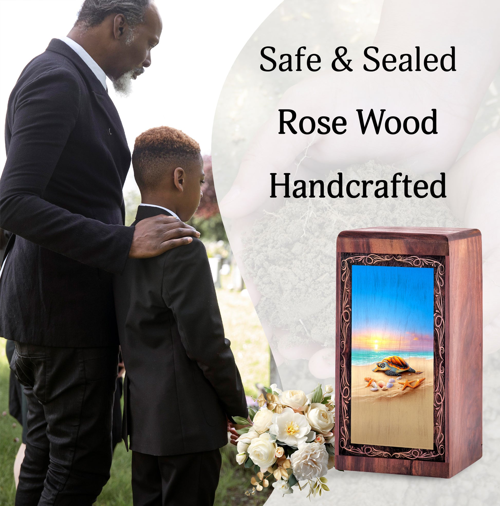 Wooden Sea Life Memorial Urn For Ashes - Beach Sunset Reflection Funeral Urn For Burial