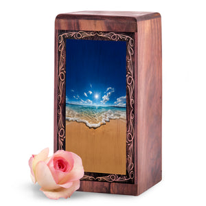 Handmade Wood Urn For Burial – Sunny Shoreline Sea Cremation Urn For Woman