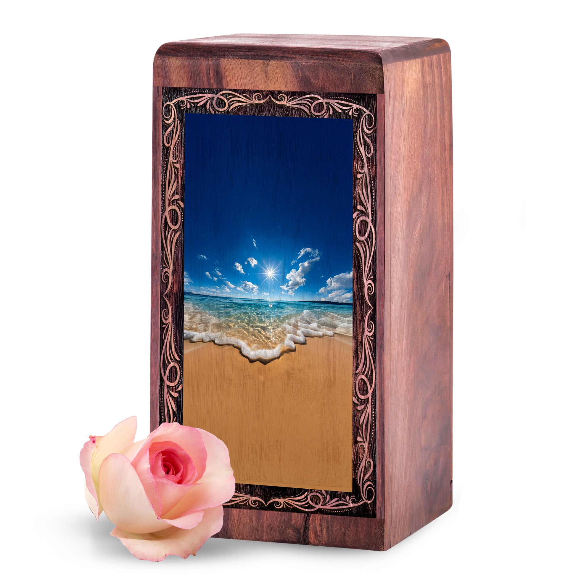 Handmade Wood Urn For Burial – Sunny Shoreline Sea Cremation Urn For Woman