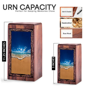 Handmade Wood Urn For Burial – Sunny Shoreline Sea Cremation Urn For Woman