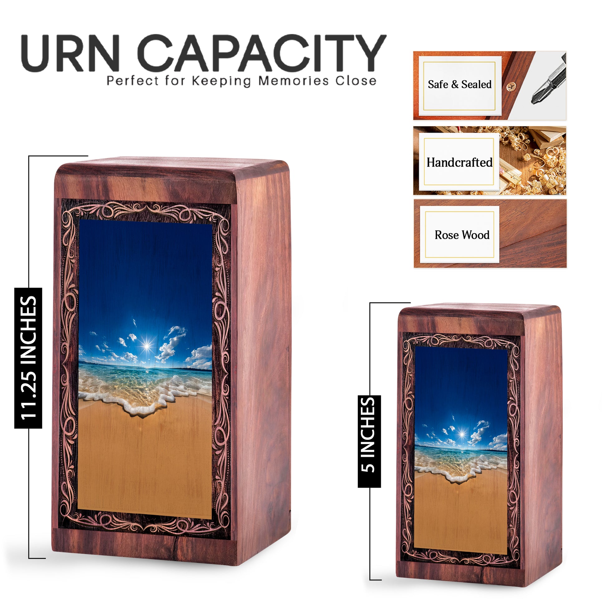 Handmade Wood Urn For Burial – Sunny Shoreline Sea Cremation Urn For Woman
