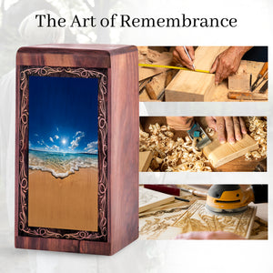 Handmade Wood Urn For Burial – Sunny Shoreline Sea Cremation Urn For Woman