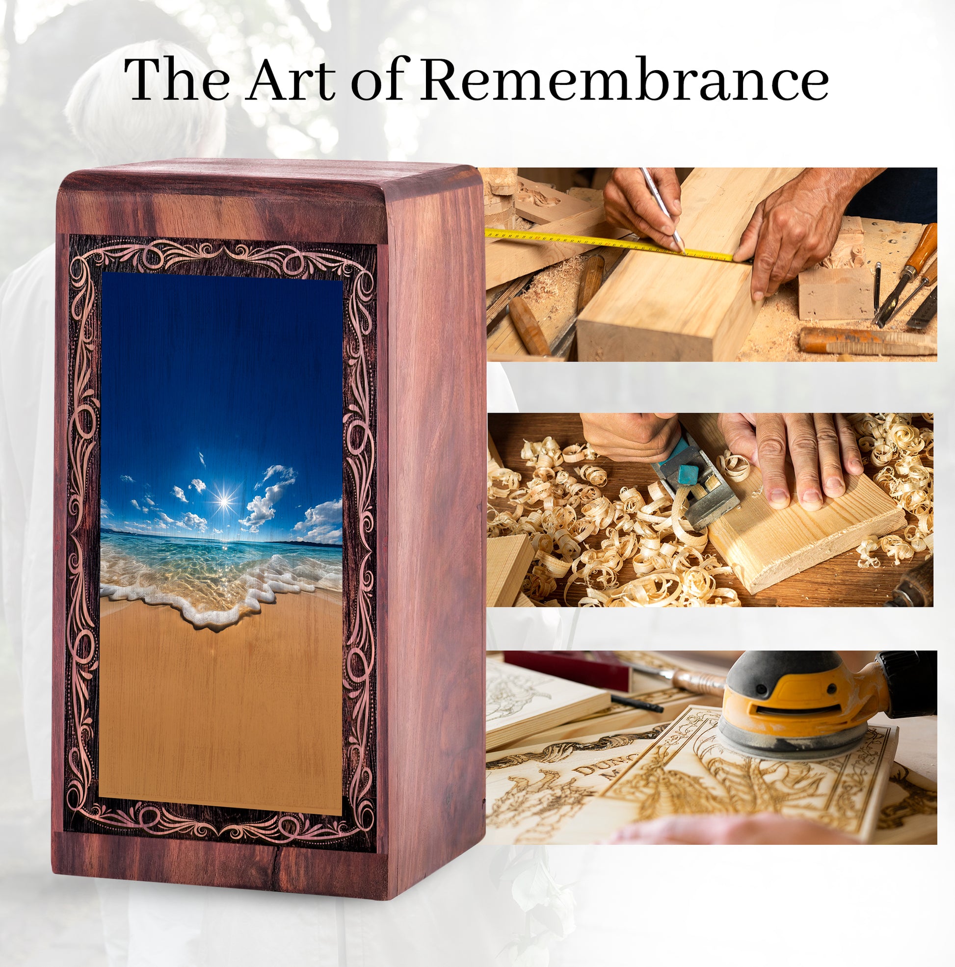 Handmade Wood Urn For Burial – Sunny Shoreline Sea Cremation Urn For Woman