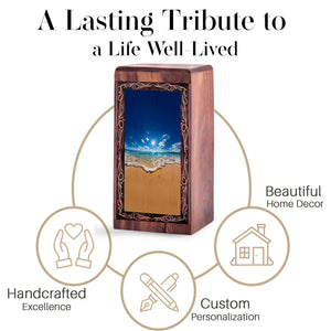 Handmade Wood Urn For Burial – Sunny Shoreline Sea Cremation Urn For Woman