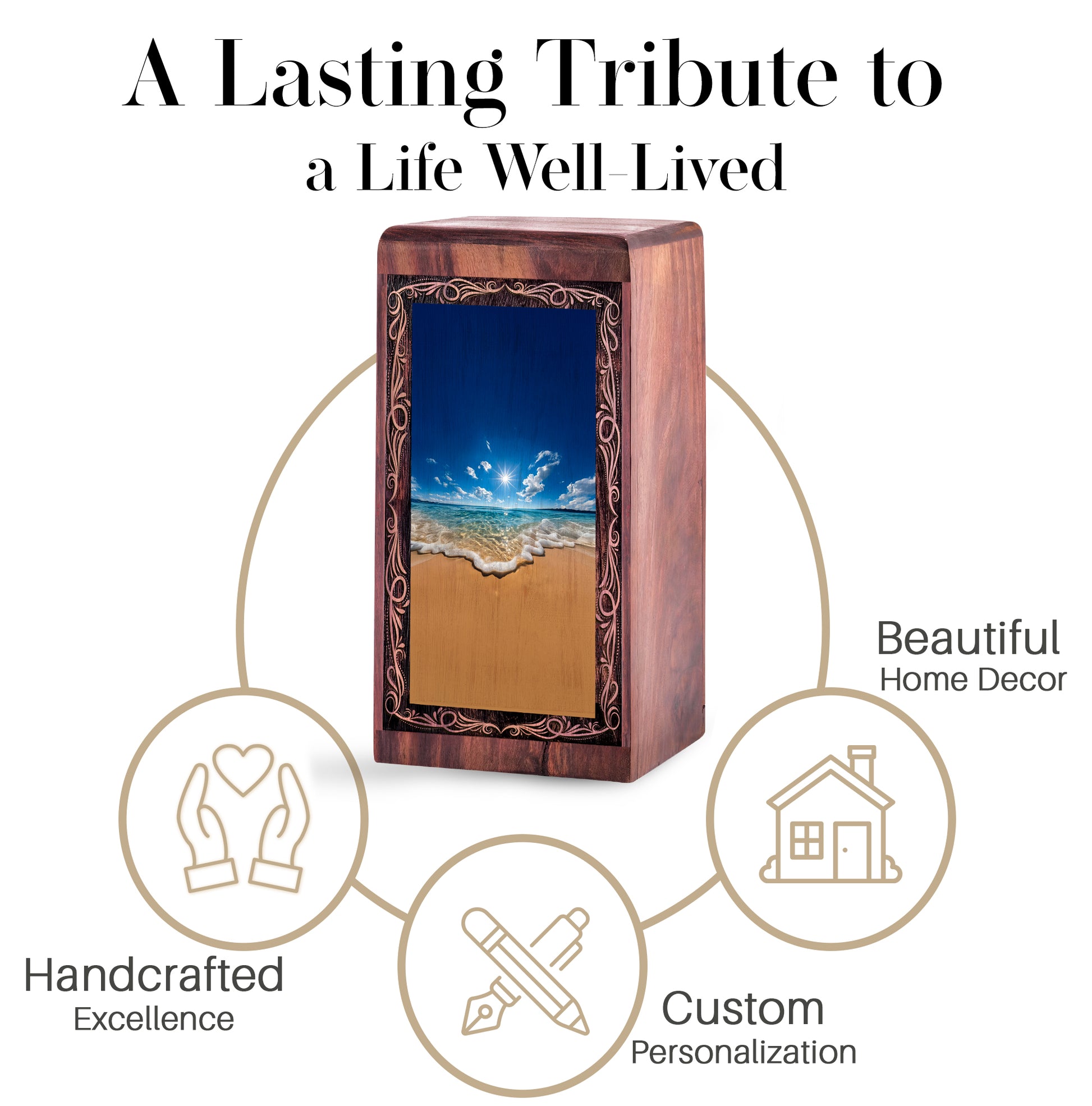 Handmade Wood Urn For Burial – Sunny Shoreline Sea Cremation Urn For Woman