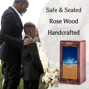 Handmade Wood Urn For Burial – Sunny Shoreline Sea Cremation Urn For Woman