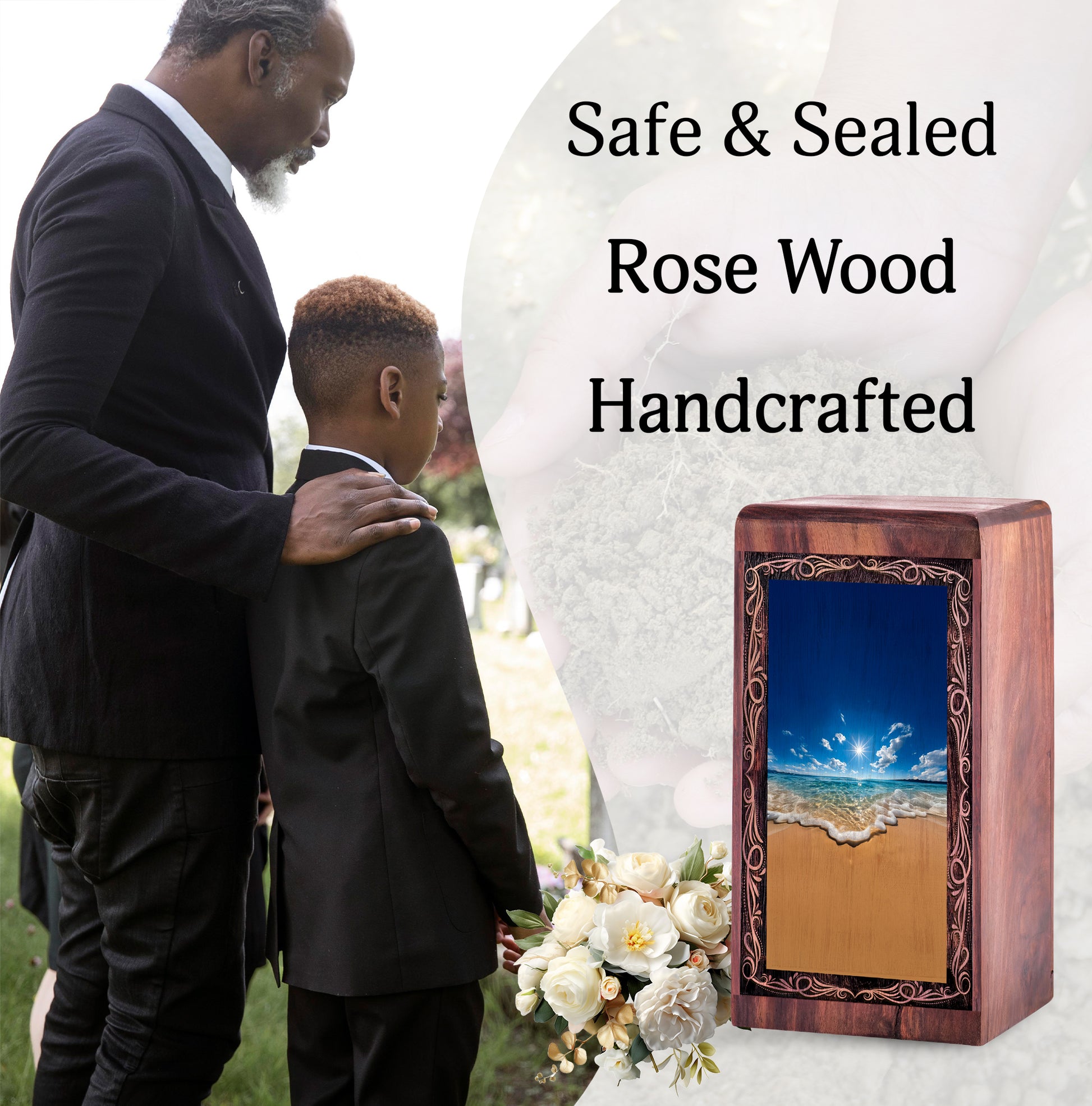 Handmade Wood Urn For Burial – Sunny Shoreline Sea Cremation Urn For Woman