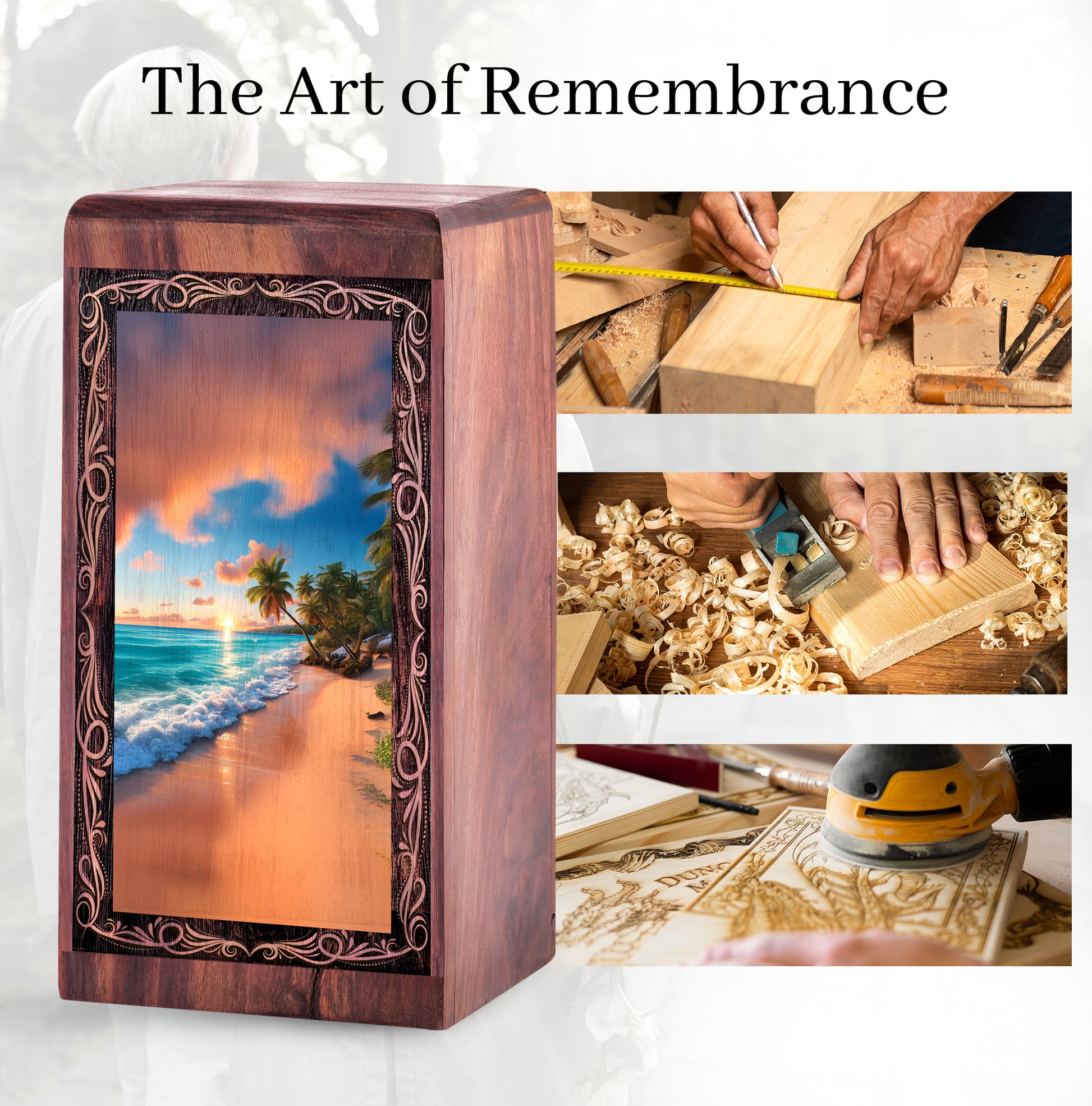 Decorative Wooden Box For Ashes – Palm Shore Ocean Theme Memorial Urn For Mom & Dad
