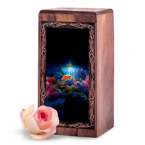 Handmade Wooden Keepshake Urn - Aquatic Ocean Theme Funeral For Burial