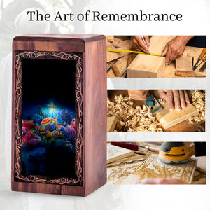 Handmade Wooden Keepshake Urn - Aquatic Ocean Theme Funeral For Burial