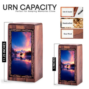 Handmade Tribal Warrior Urn Box – Sunset Theme Decorative Cremation Wooden Box