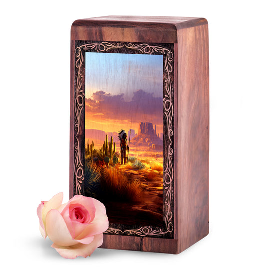 Native Warrior Box For Ashes – Tribal Desert Theme Cremation Urn For Adults Male