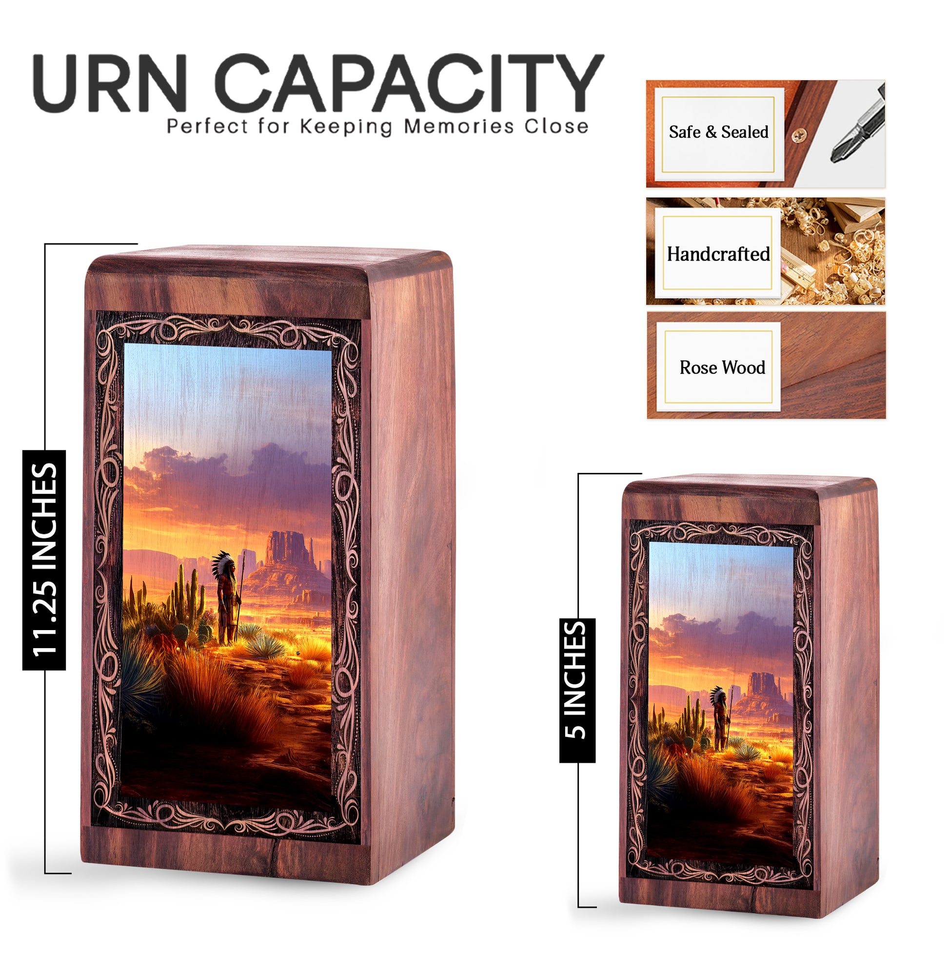 Native Warrior Box For Ashes – Tribal Desert Theme Cremation Urn For Adults Male