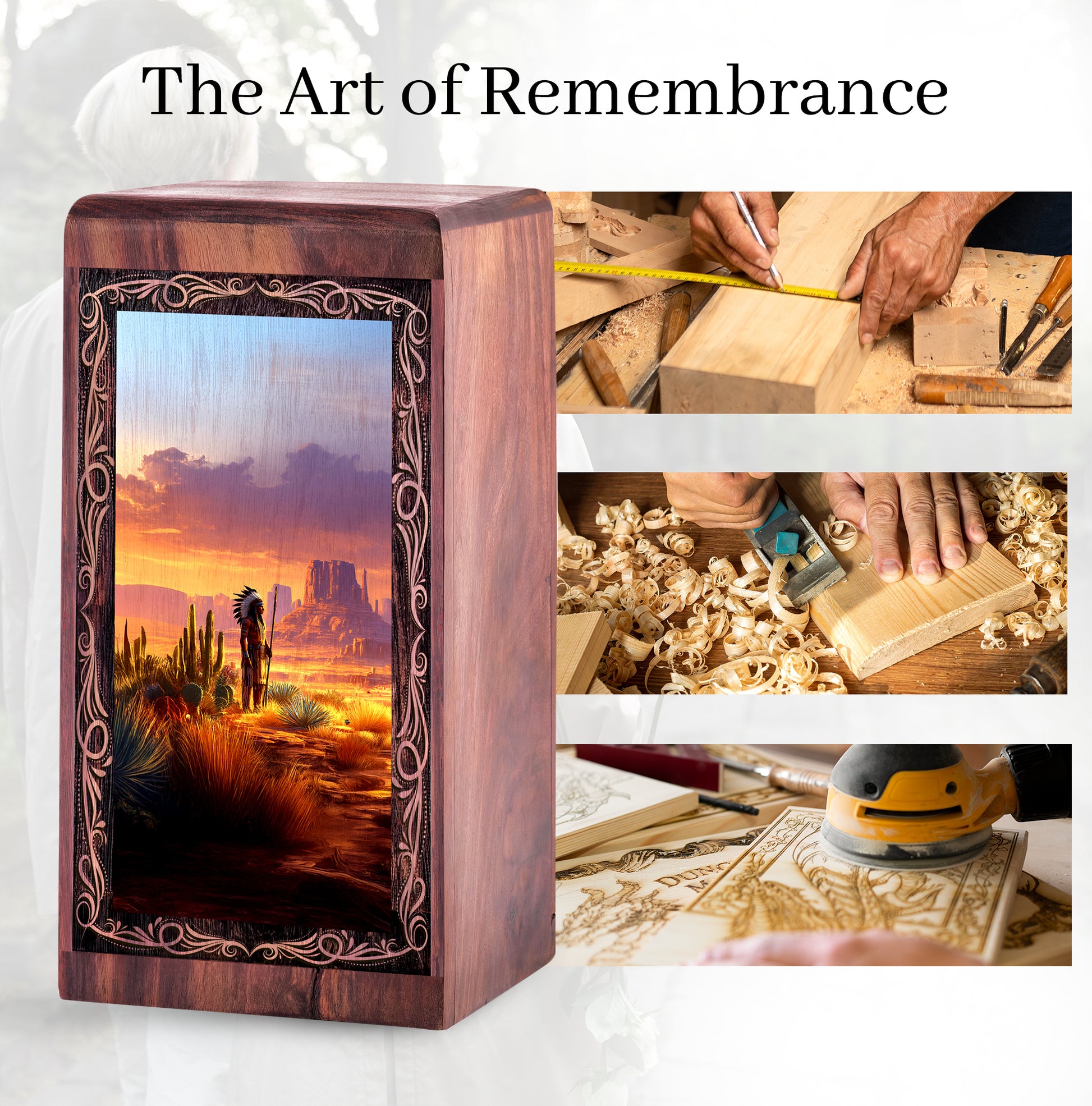 Native Warrior Box For Ashes – Tribal Desert Theme Cremation Urn For Adults Male
