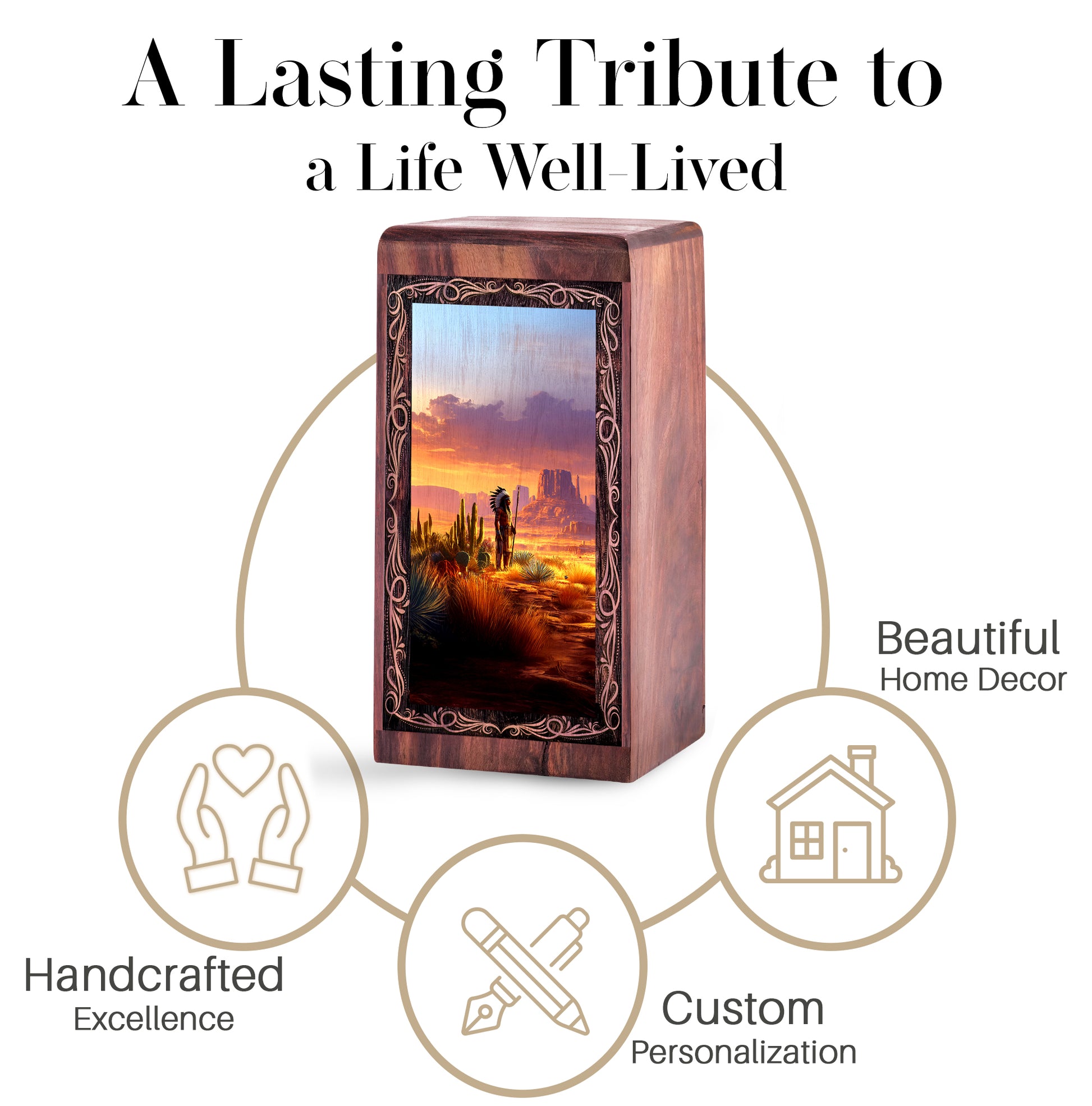 Native Warrior Box For Ashes – Tribal Desert Theme Cremation Urn For Adults Male