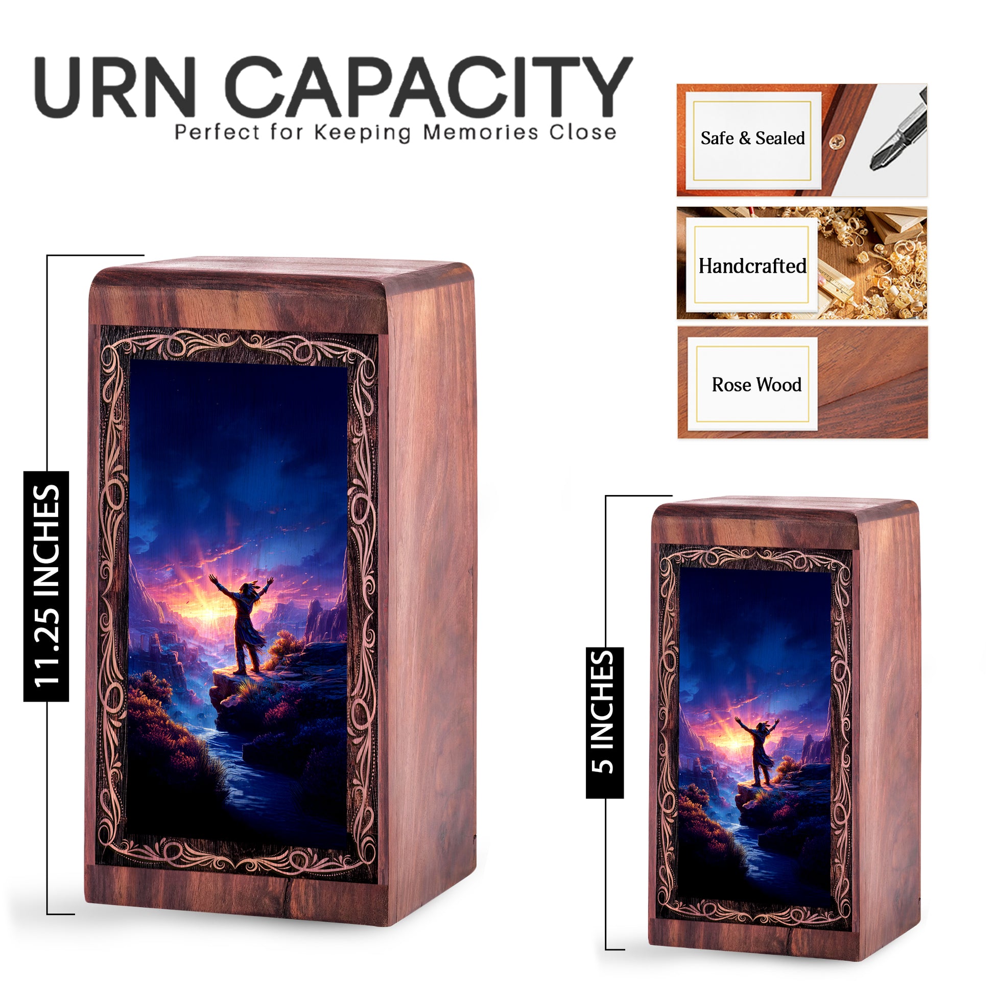 Canyon Wooden keepshake For Ashes - Spiritual Native Canyon Sunrise Theme Urn