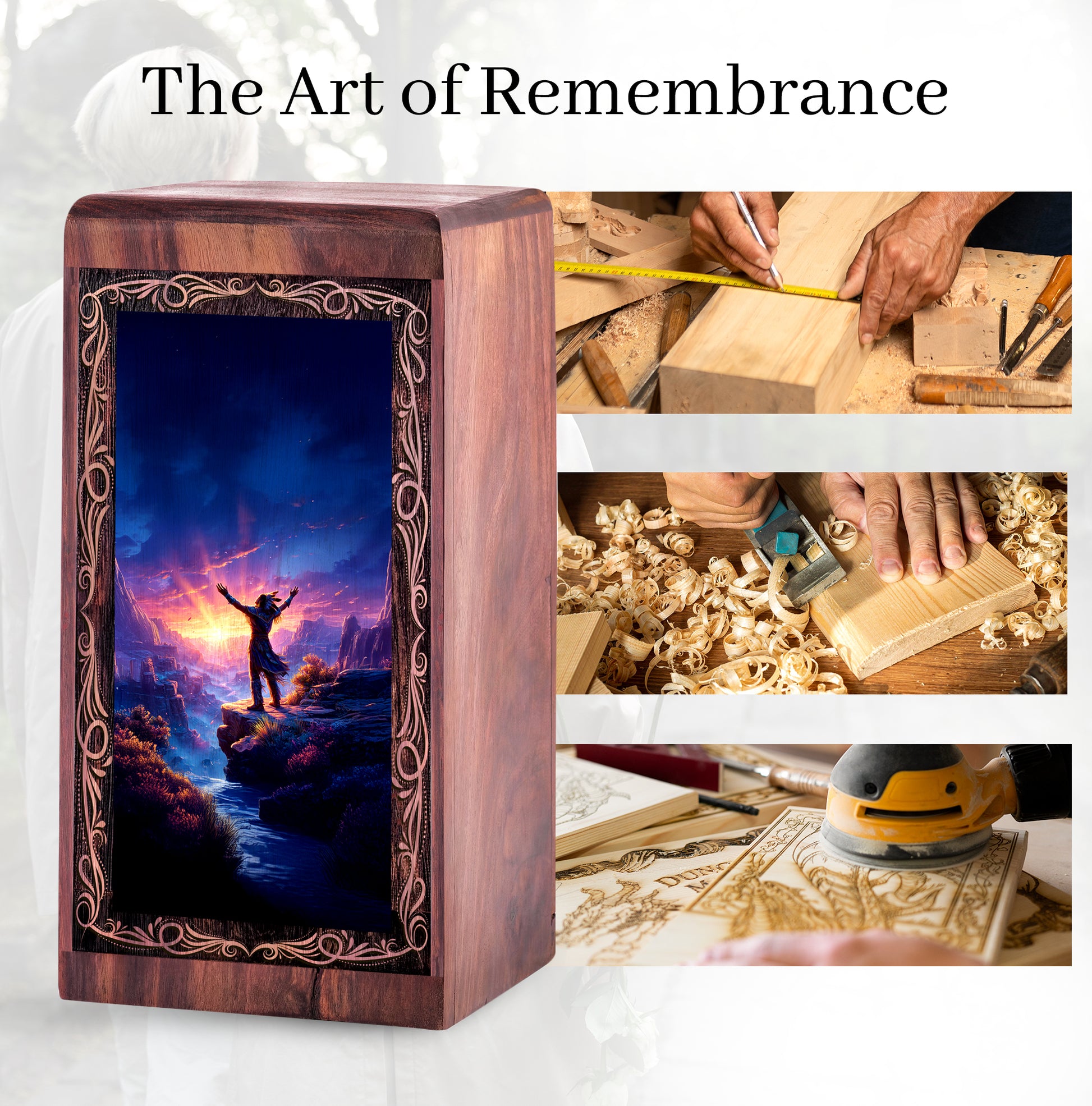 Canyon Wooden keepshake For Ashes - Spiritual Native Canyon Sunrise Theme Urn