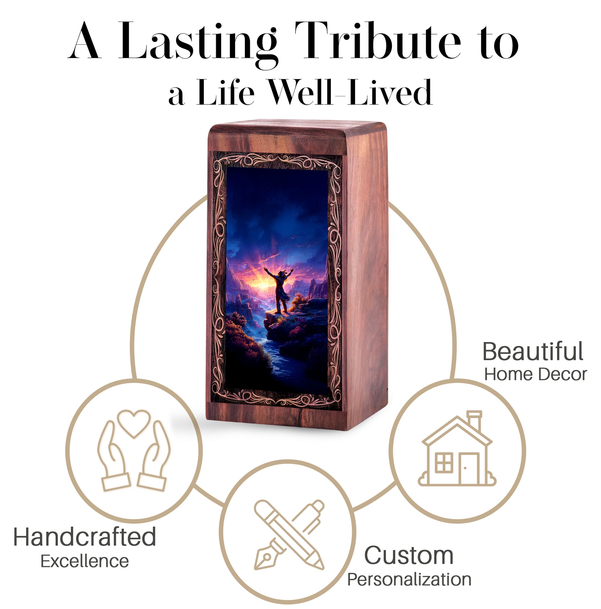Canyon Wooden keepshake For Ashes - Spiritual Native Canyon Sunrise Theme Urn