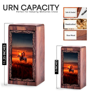 Wooden Horse Urn For Ashes – Tribal Horse Sunset Theme Cremation Urn For Burial