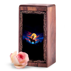 Horse Rosewood Funeral Urns – Native Moon Horse Theme Wooden Urn Ashes