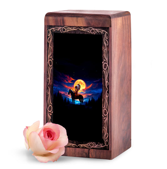 Horse Rosewood Funeral Urns – Native Moon Horse Theme Wooden Urn Ashes