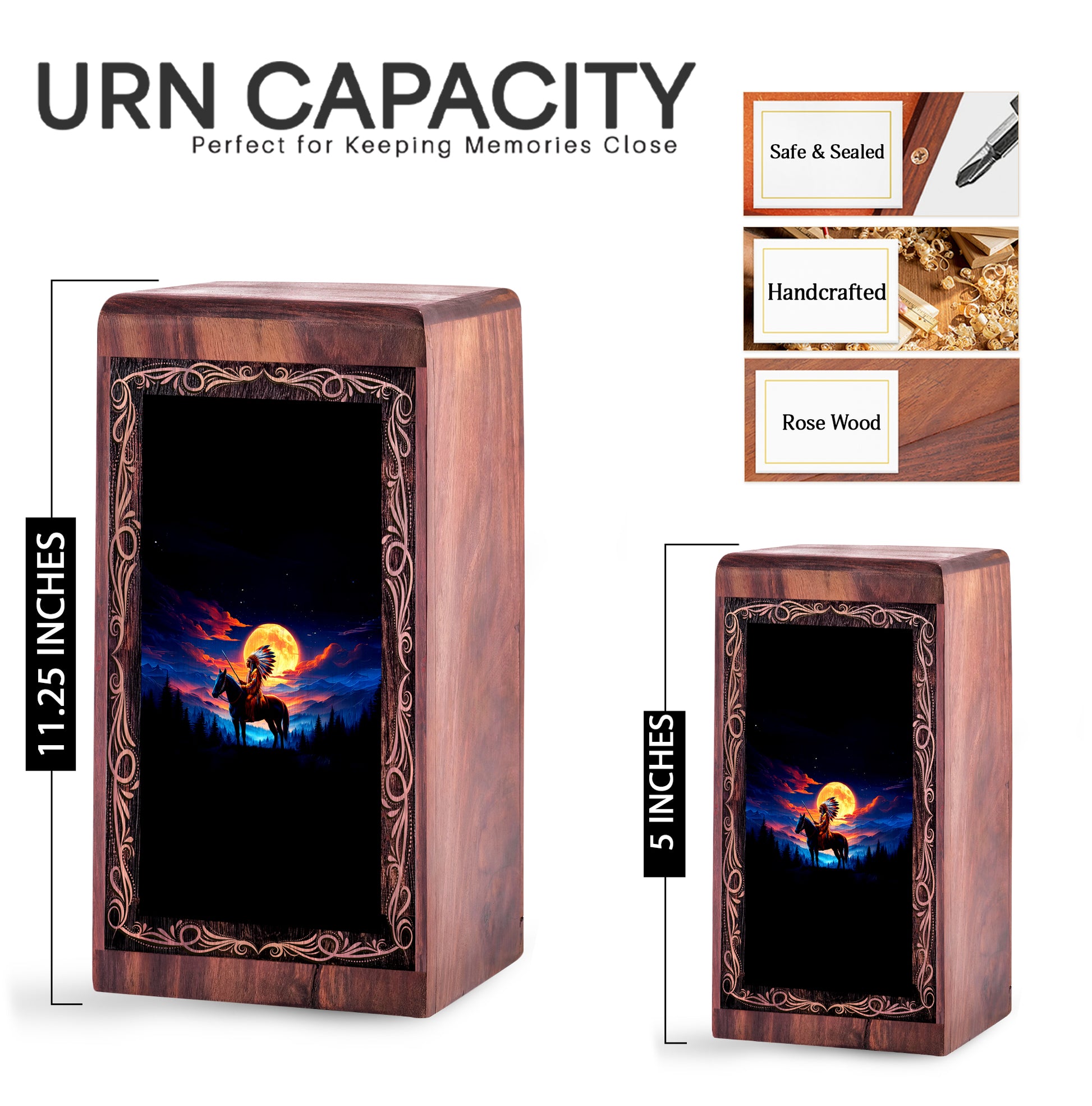 Horse Rosewood Funeral Urns – Native Moon Horse Theme Wooden Urn Ashes