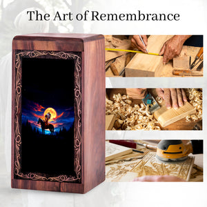 Horse Rosewood Funeral Urns – Native Moon Horse Theme Wooden Urn Ashes