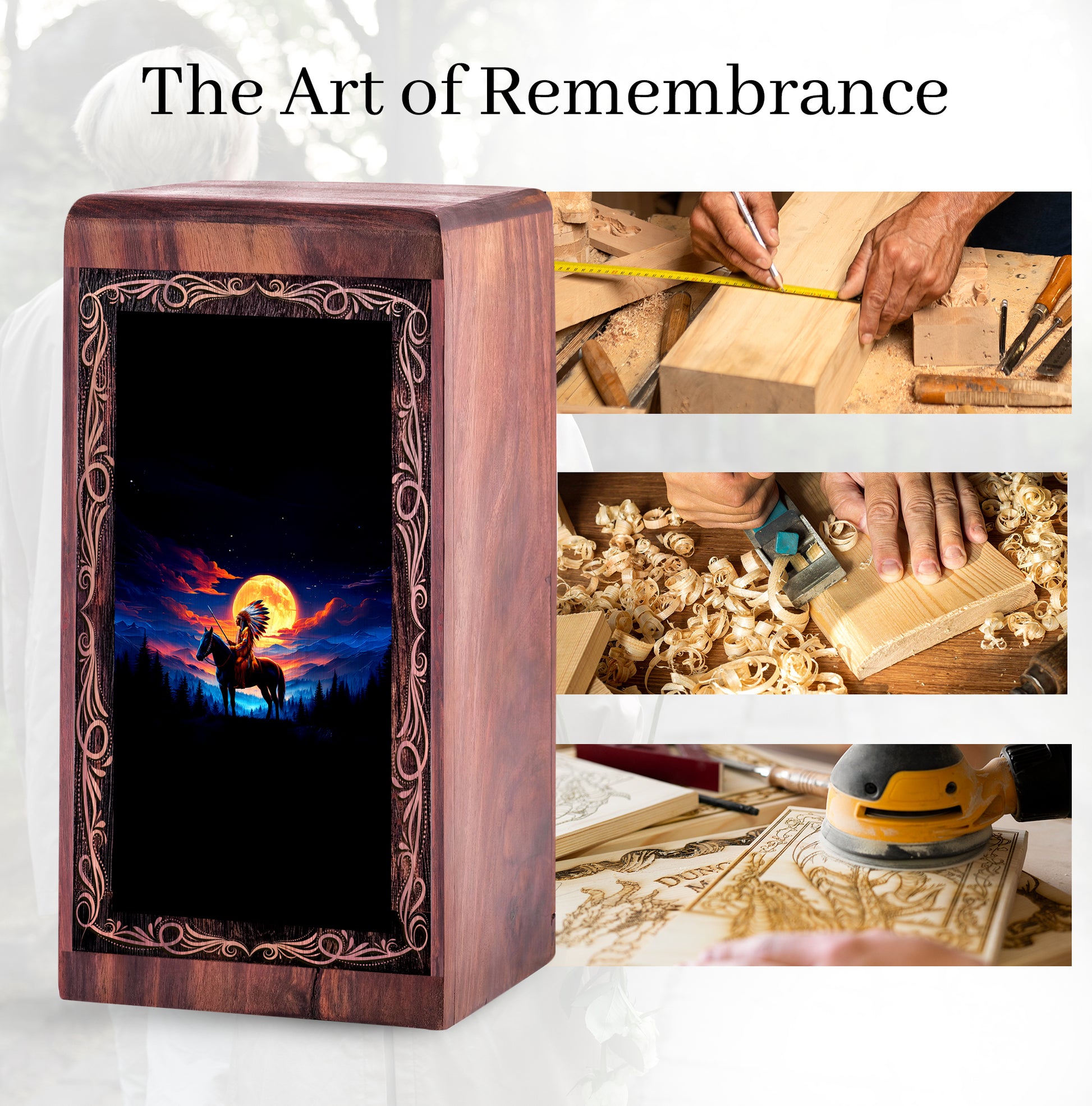 Horse Rosewood Funeral Urns – Native Moon Horse Theme Wooden Urn Ashes