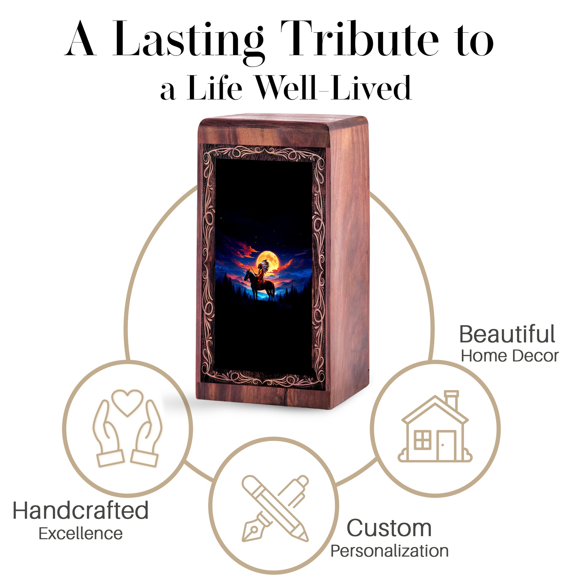 Horse Rosewood Funeral Urns – Native Moon Horse Theme Wooden Urn Ashes