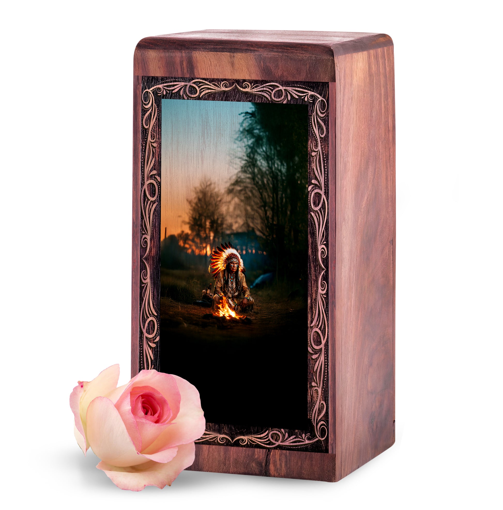 Rosewood Campfire Urn For Cremation – Native Campfire Ritual Theme Furneral For Mom