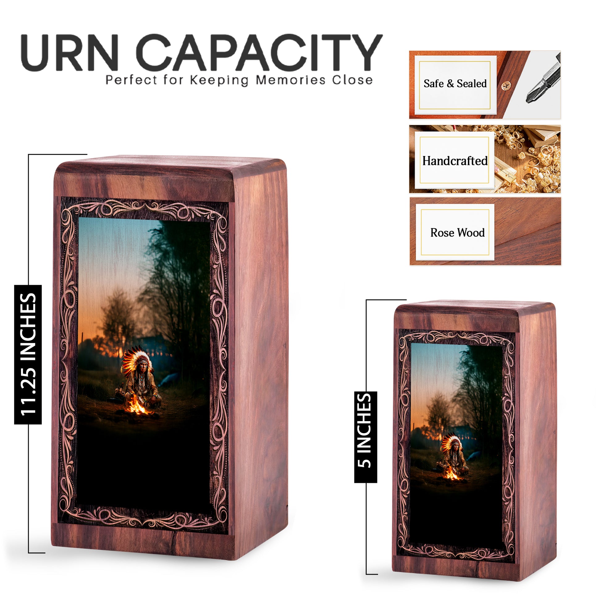 Rosewood Campfire Urn For Cremation – Native Campfire Ritual Theme Furneral For Mom