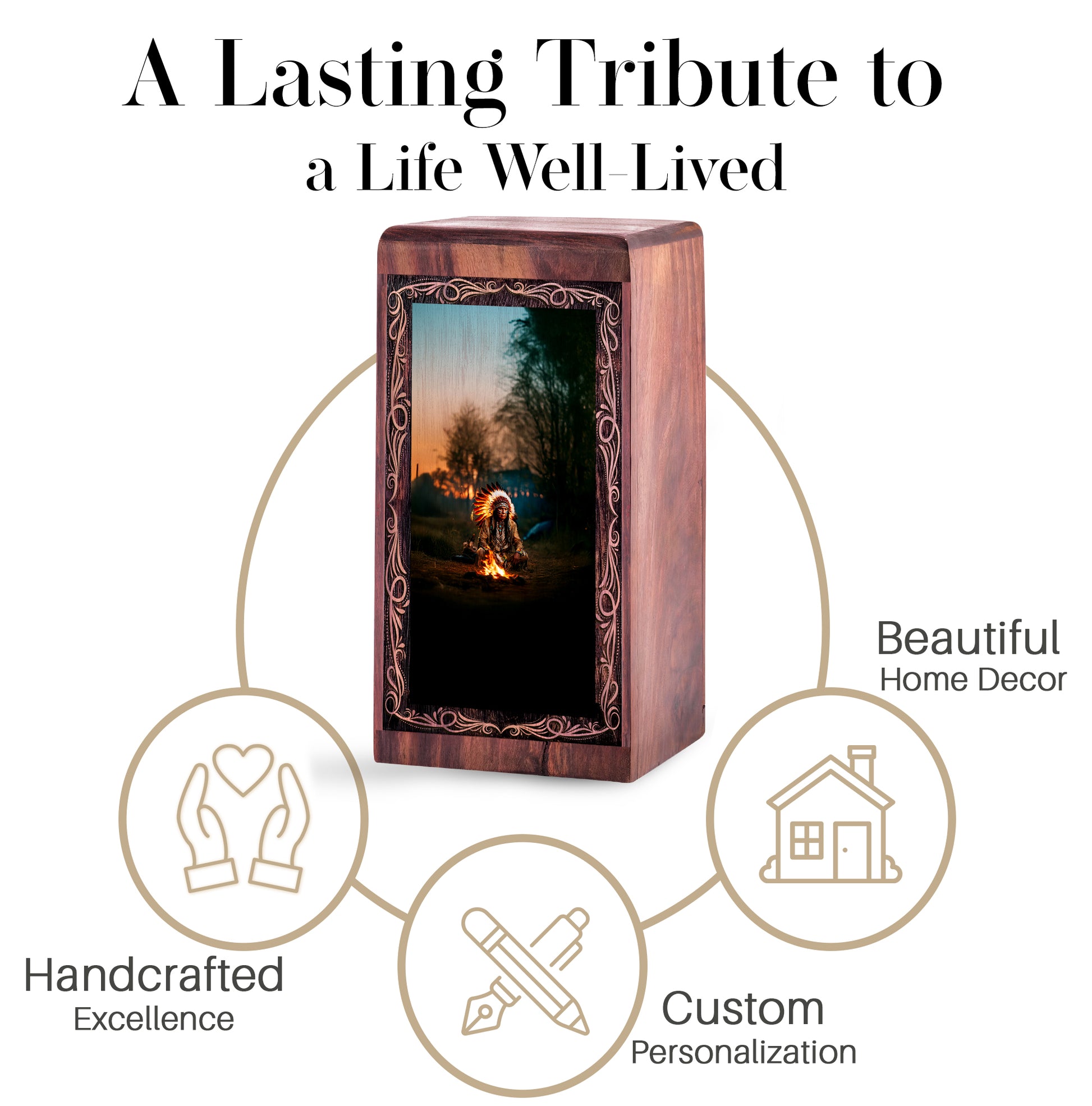 Rosewood Campfire Urn For Cremation – Native Campfire Ritual Theme Furneral For Mom