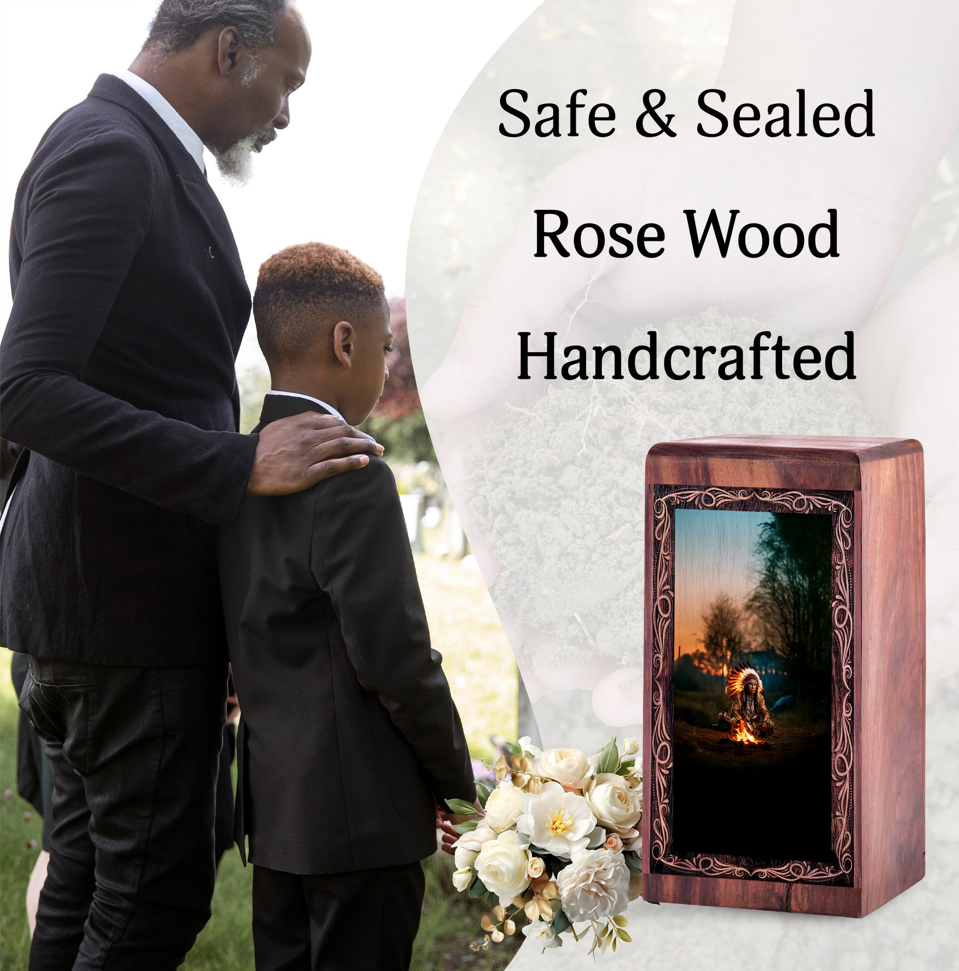 Rosewood Campfire Urn For Cremation – Native Campfire Ritual Theme Furneral For Mom