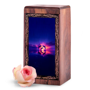 Purple Sunset Memorial Urn - Wood Cremation Urn For Burial